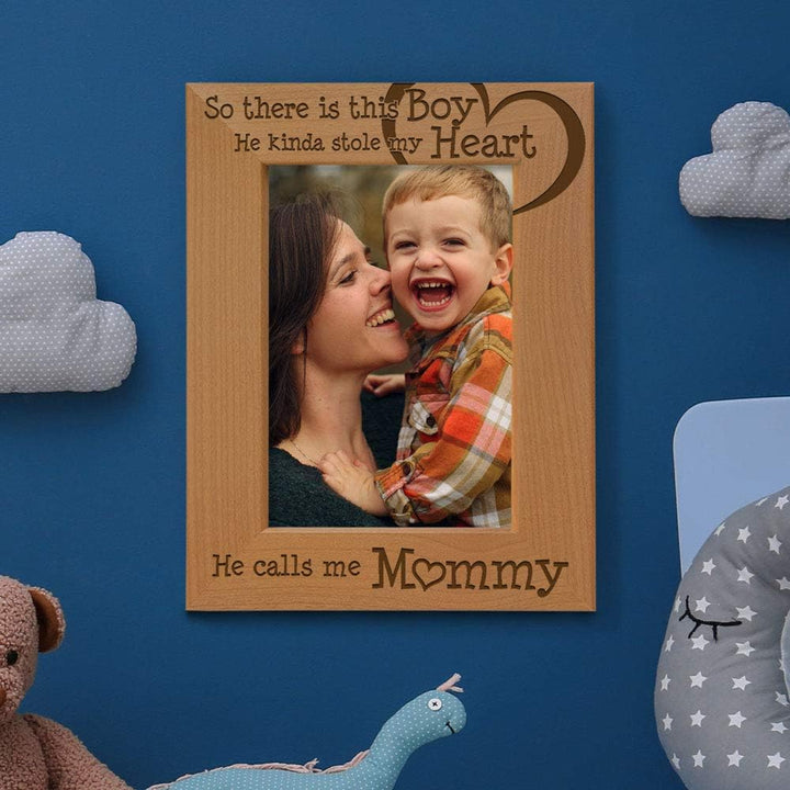 Boy Heart Mommy Engraved Wood Frame