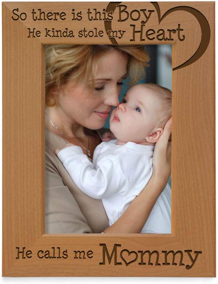 Boy Heart Mommy Engraved Wood Frame