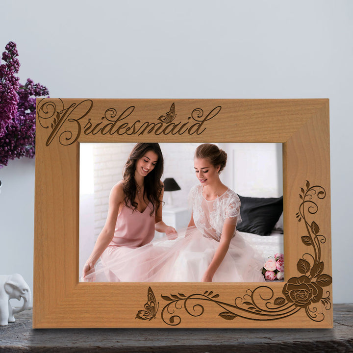 Bridesmaid and Roses Wood Frame