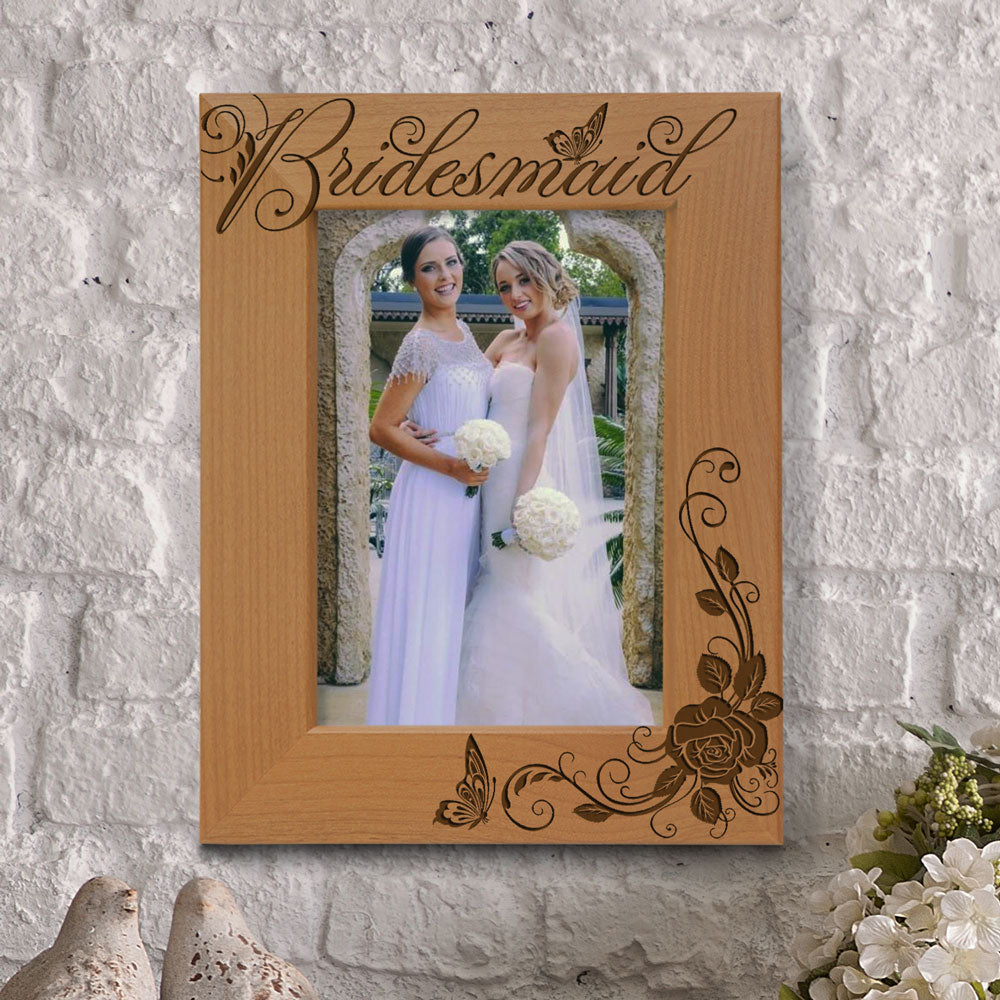 Bridesmaid and Roses Wood Frame