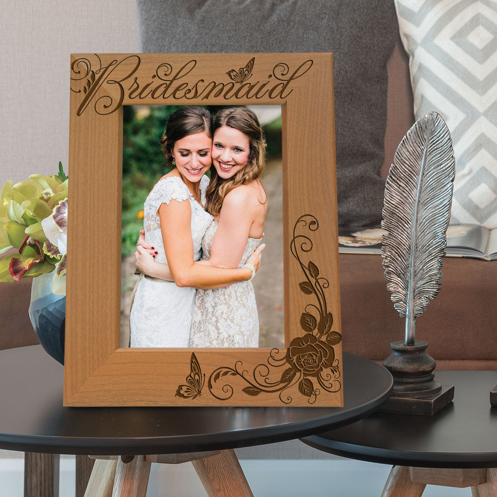 Bridesmaid and Roses Wood Frame