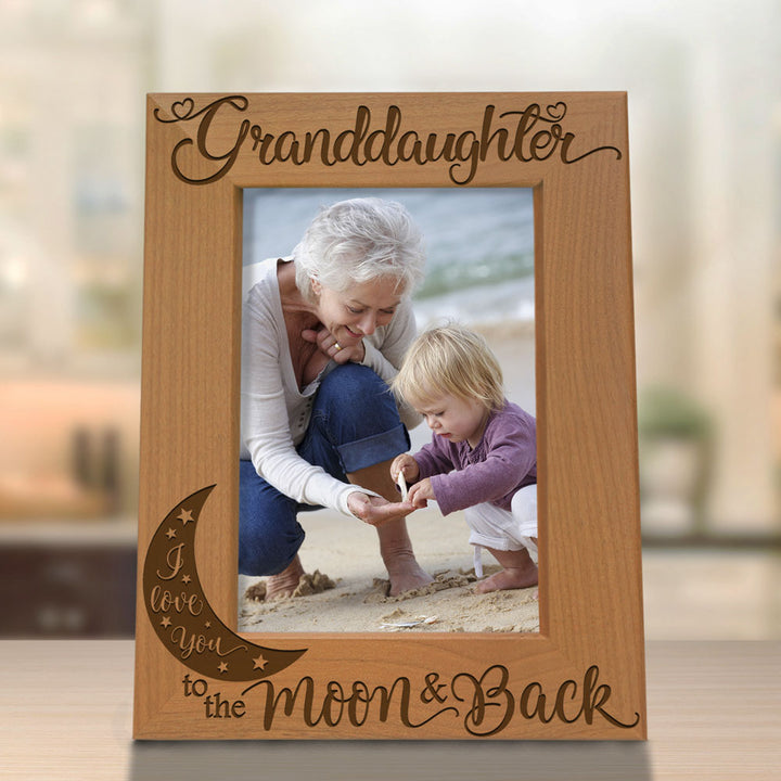 Granddaughter Moon and Back Wood Frame, Grandson Moon and Back Wood Frame