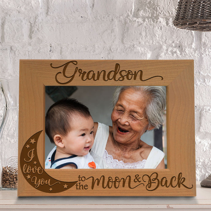 Granddaughter Moon and Back Wood Frame, Grandson Moon and Back Wood Frame