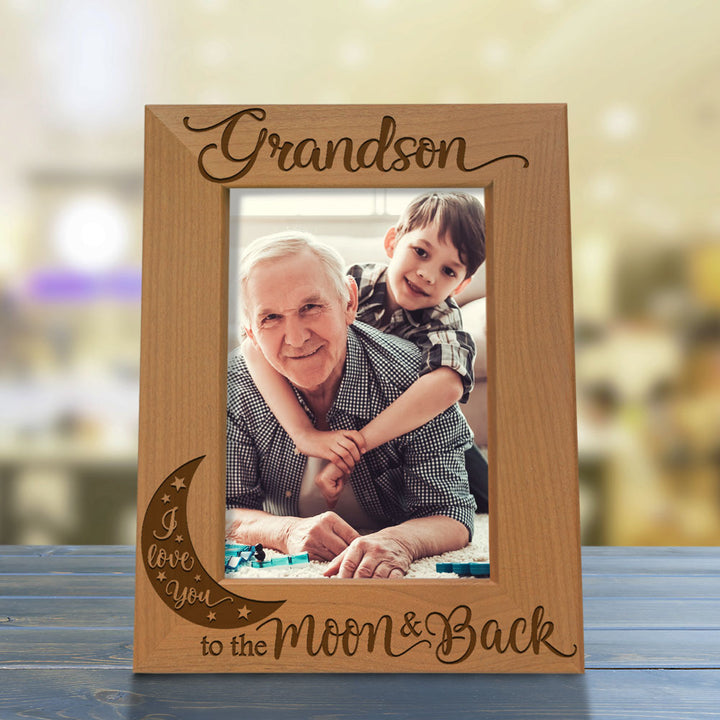 Granddaughter Moon and Back Wood Frame, Grandson Moon and Back Wood Frame