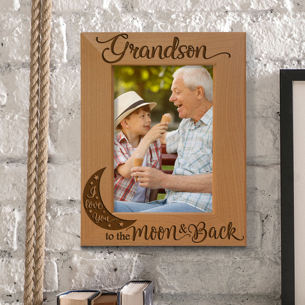 Granddaughter Moon and Back Wood Frame, Grandson Moon and Back Wood Frame