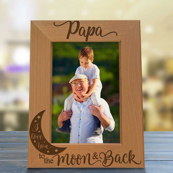 Papa Love You to the Moon Wood Frame